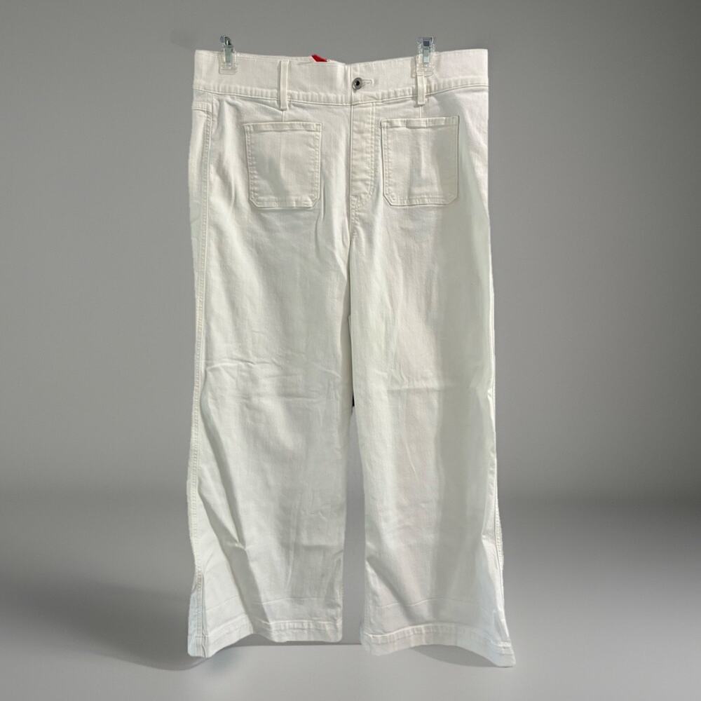 Spanx Jeans Womens Sz 2X Cream Cropped Wide Leg Denim High Rise Pull On Pants